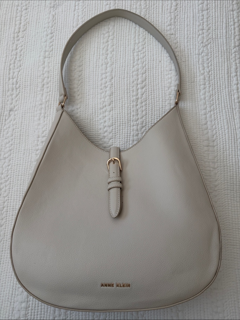 Anne Klein Beige Pebbled Hobo Shoulder Bag